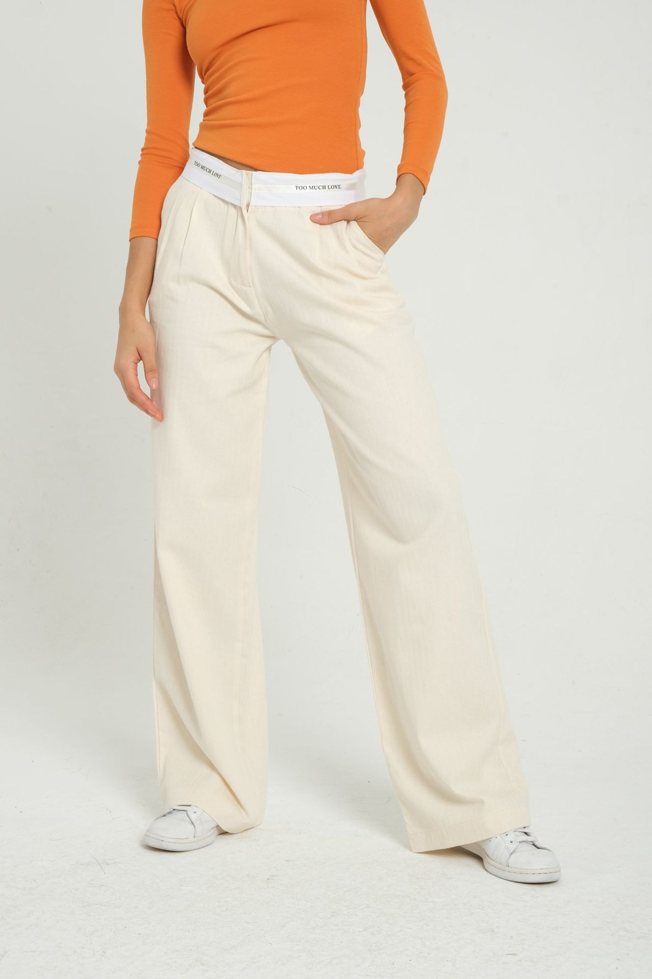 High Waist Pleated Trousers with a Belt Detail
