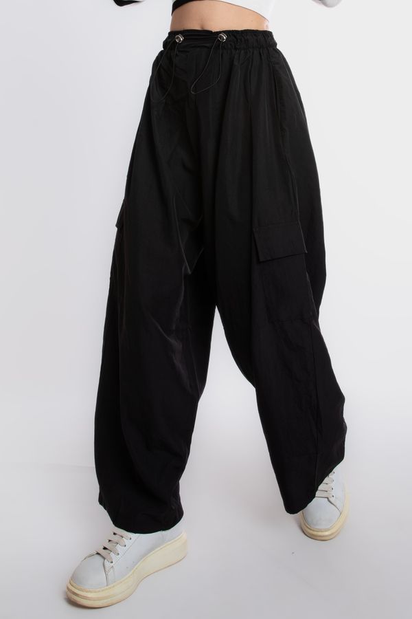 High Waist Drawstring Parachute Trousers 1