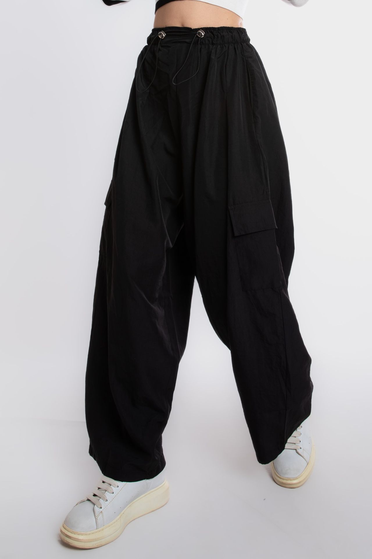 High Waist Drawstring Parachute Trousers