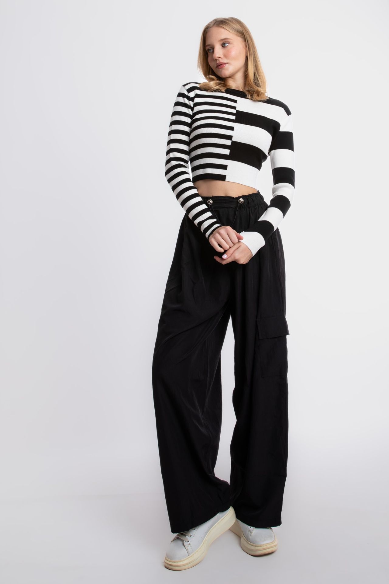 High Waist Drawstring Parachute Trousers