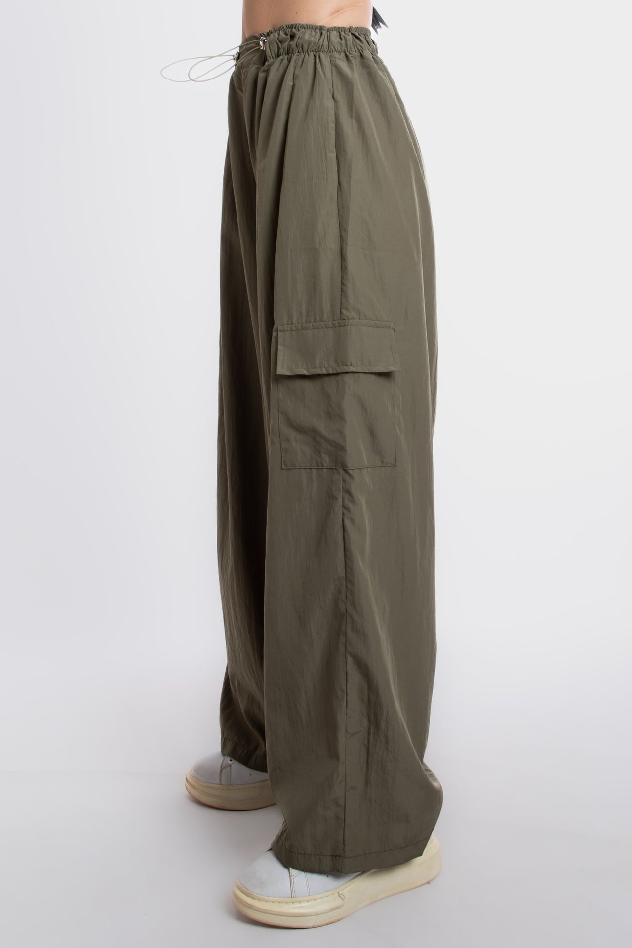 High Waist Drawstring Parachute Trousers