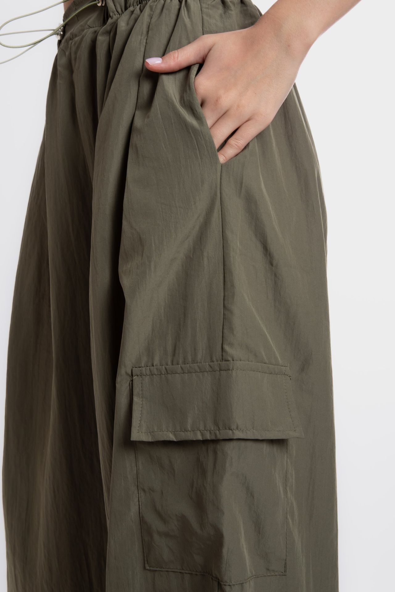 High Waist Drawstring Parachute Trousers