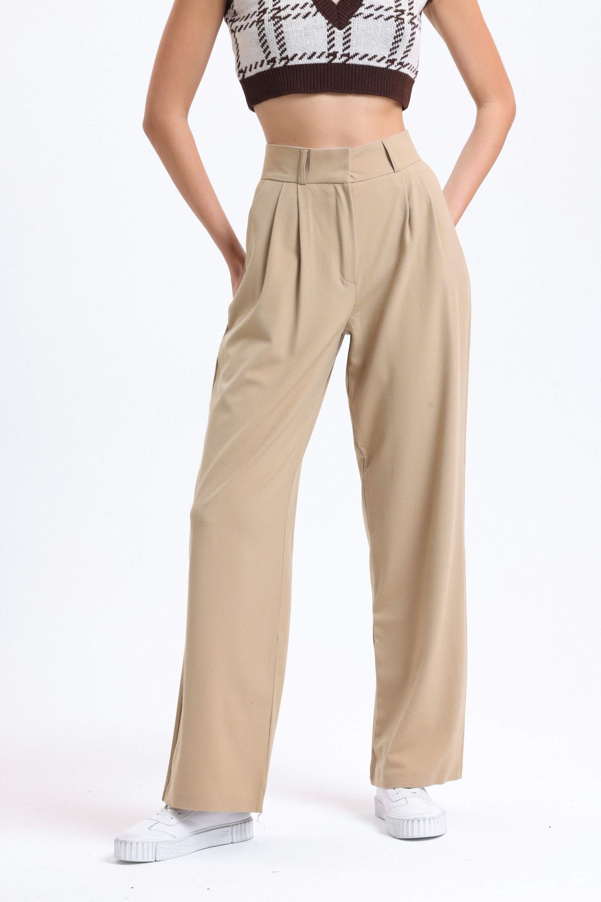 High Waist Pleated Wide Leg Trousers