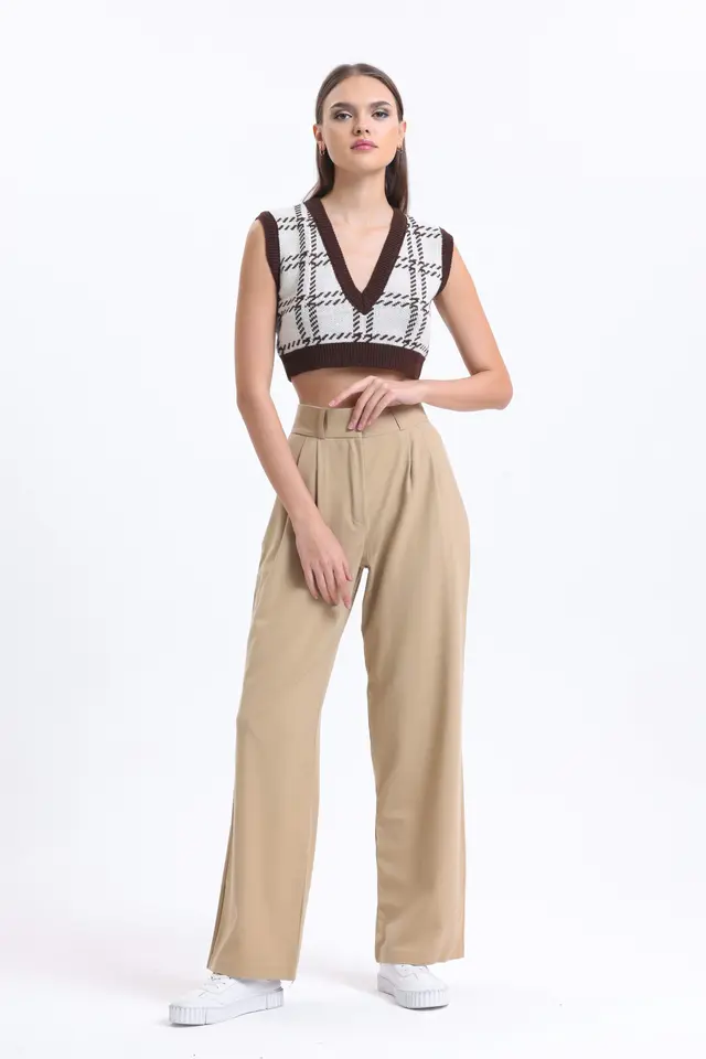 High Waist Pleated Wide Leg Trousers