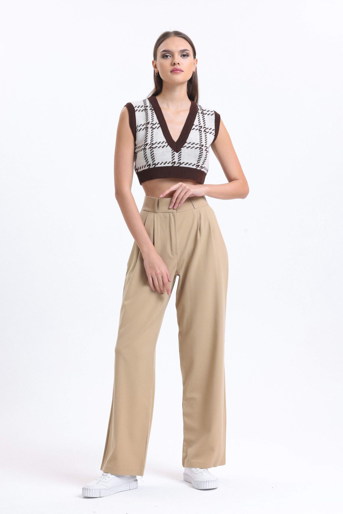 High Waist Pleated Wide Leg Trousers