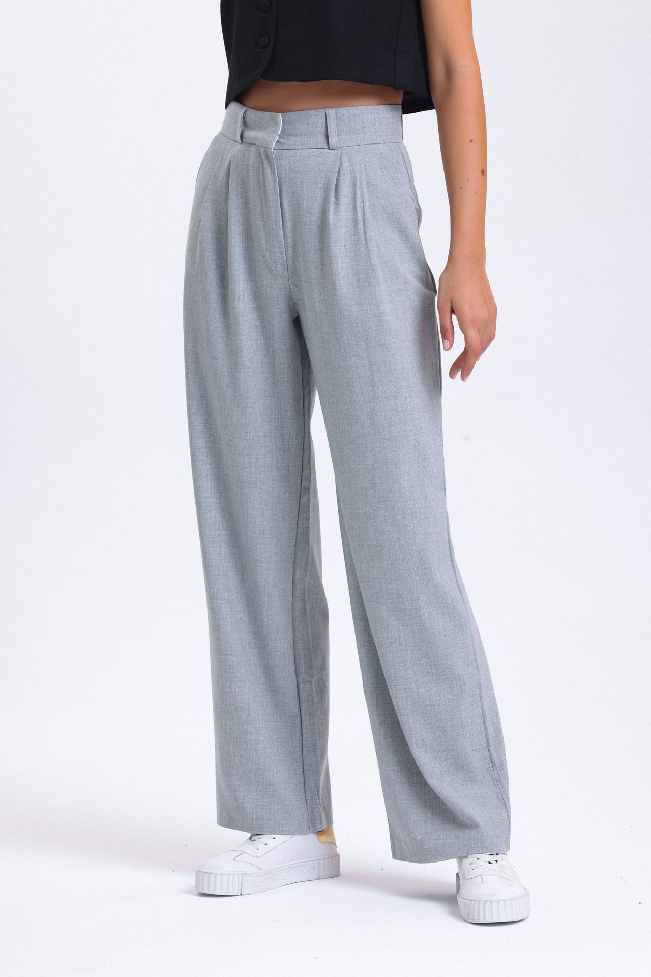 High Waist Pleated Wide Leg Trousers