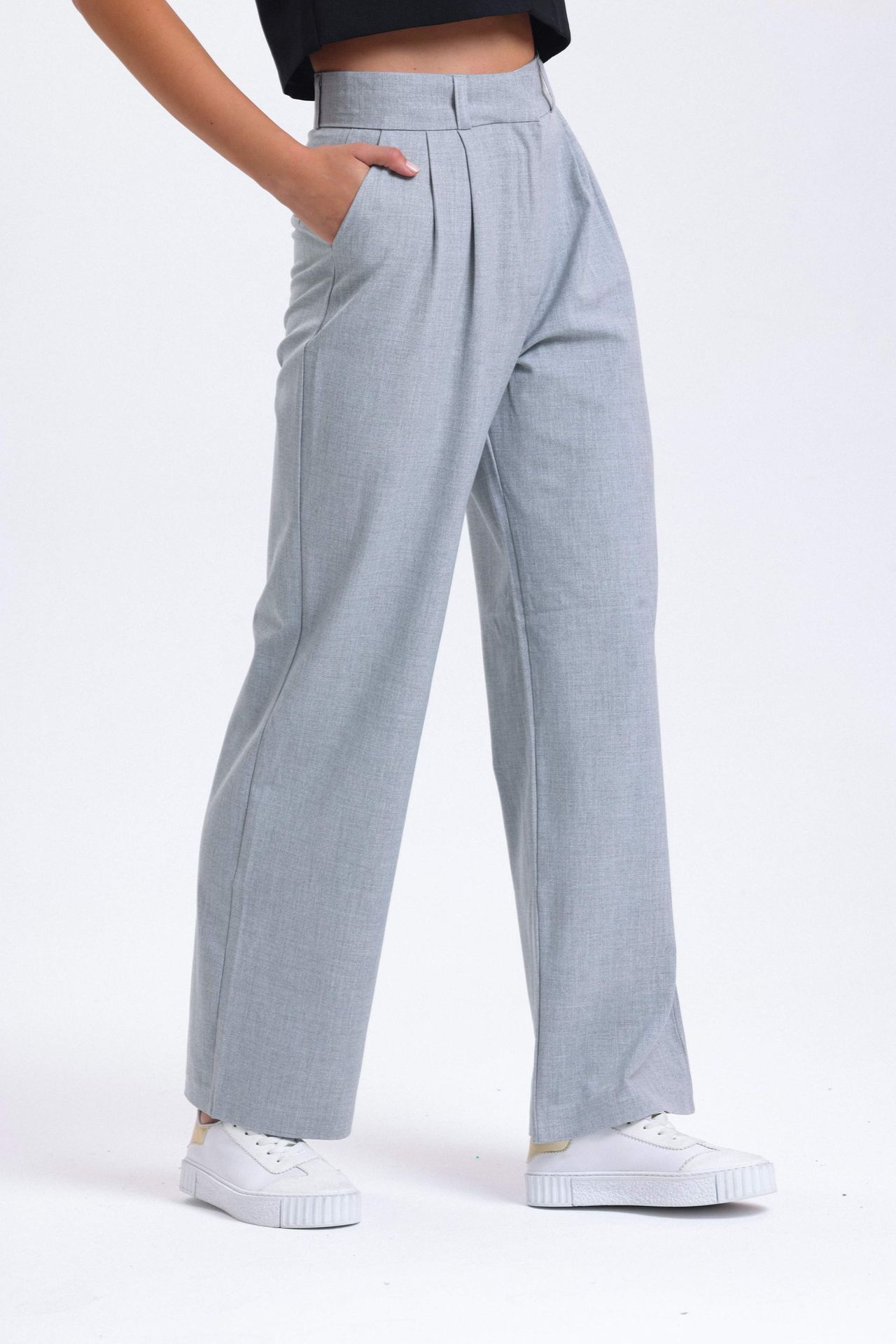 High Waist Pleated Wide Leg Trousers