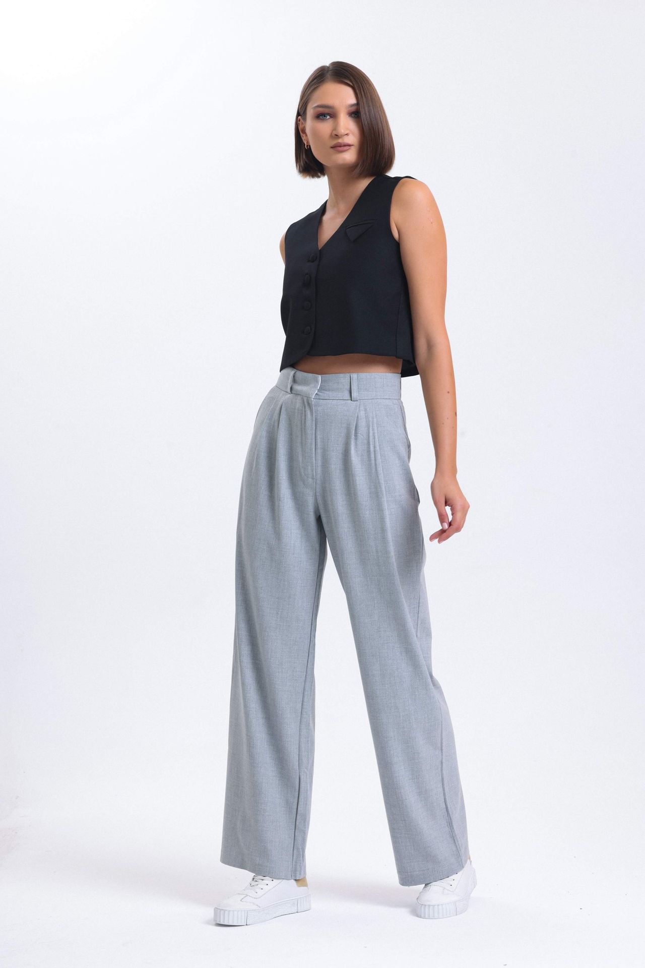 High Waist Pleated Wide Leg Trousers