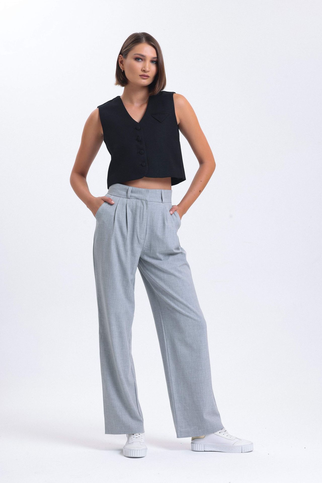 High Waist Pleated Wide Leg Trousers