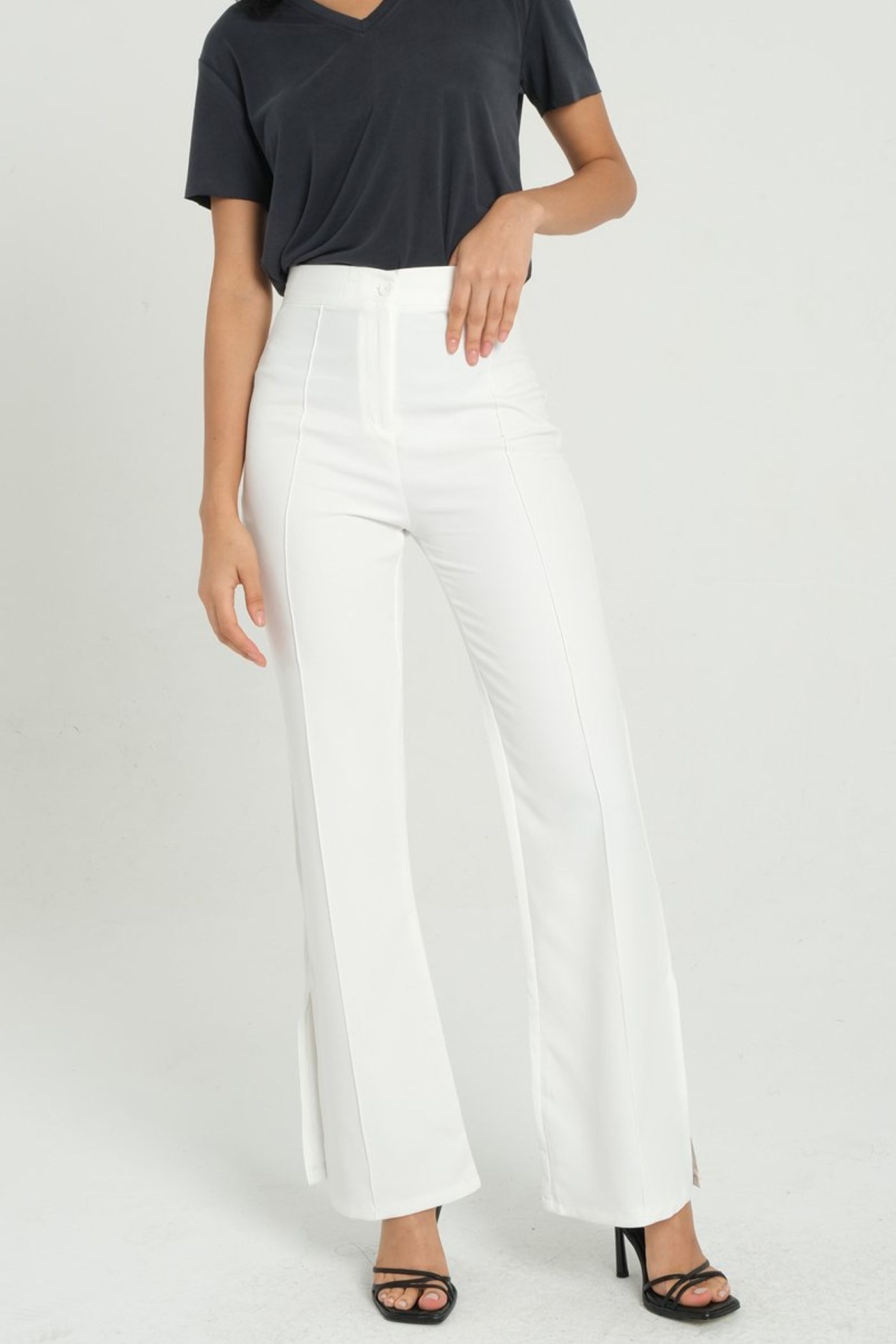 High Waist Slit Straight Leg Trousers