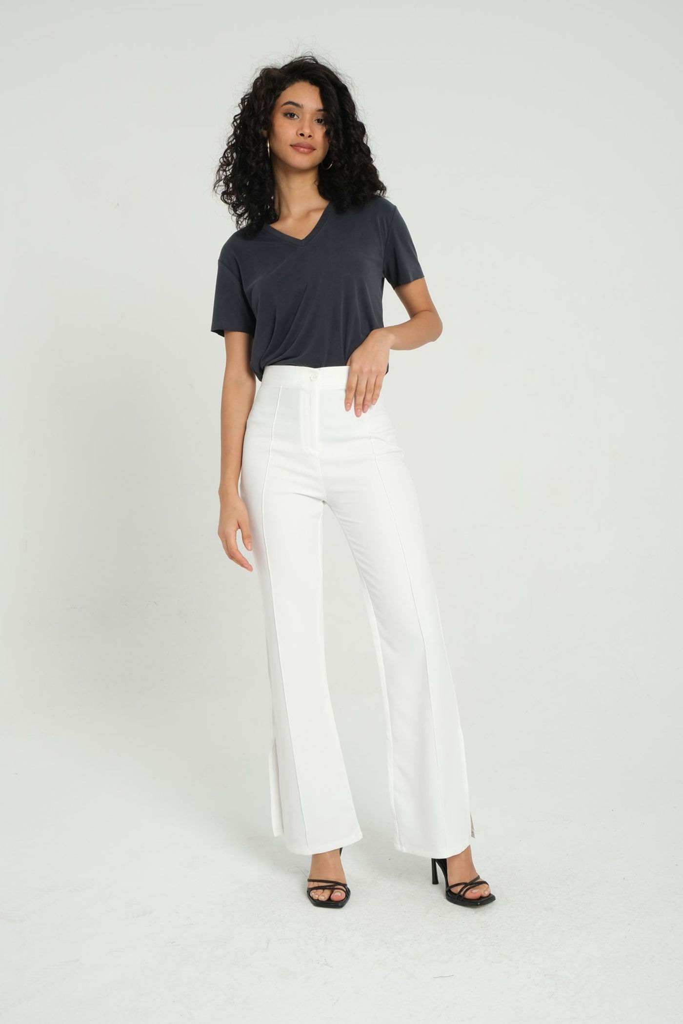 High Waist Slit Straight Leg Trousers