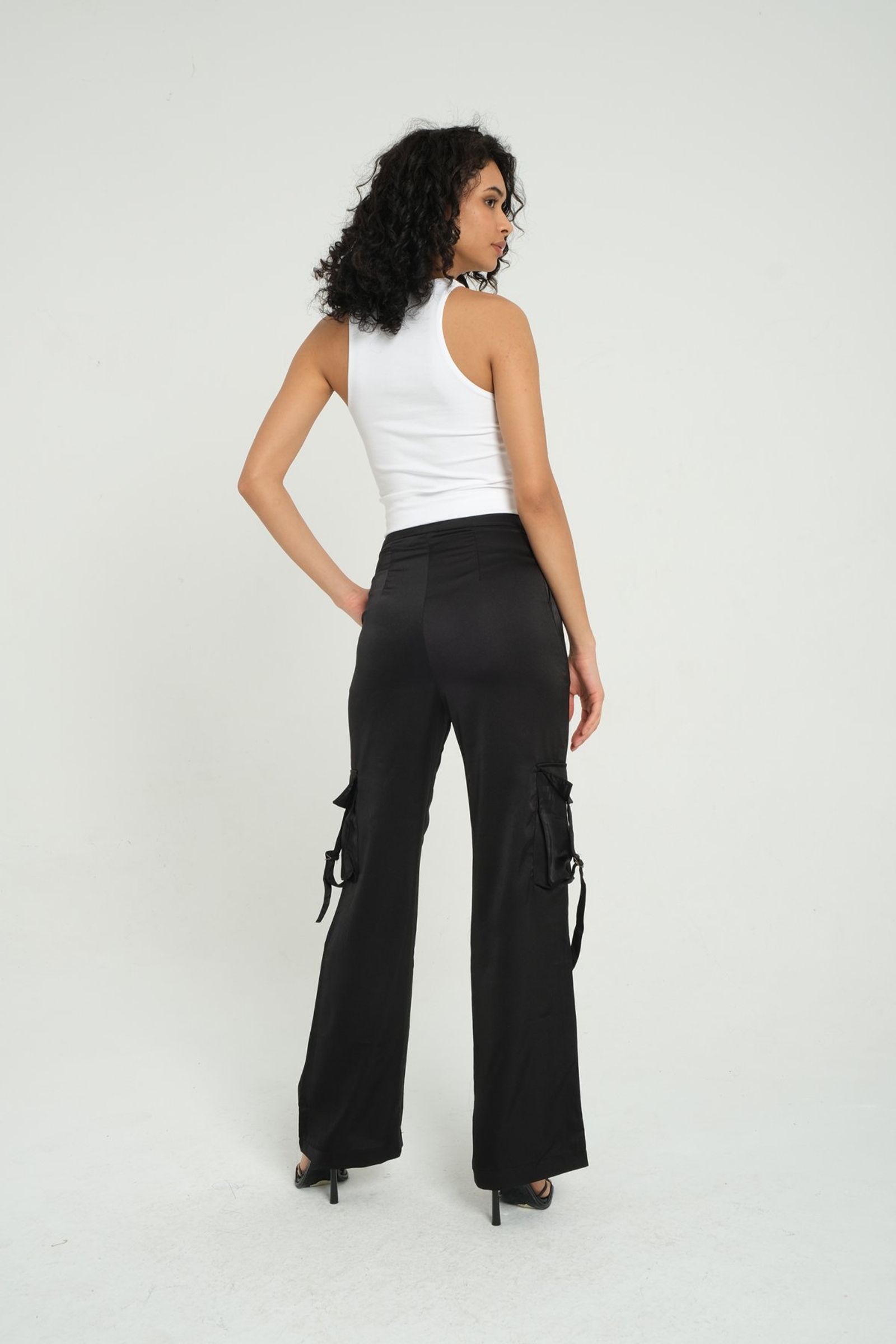 Satin Mid Rise Pocket Cargo Trousers