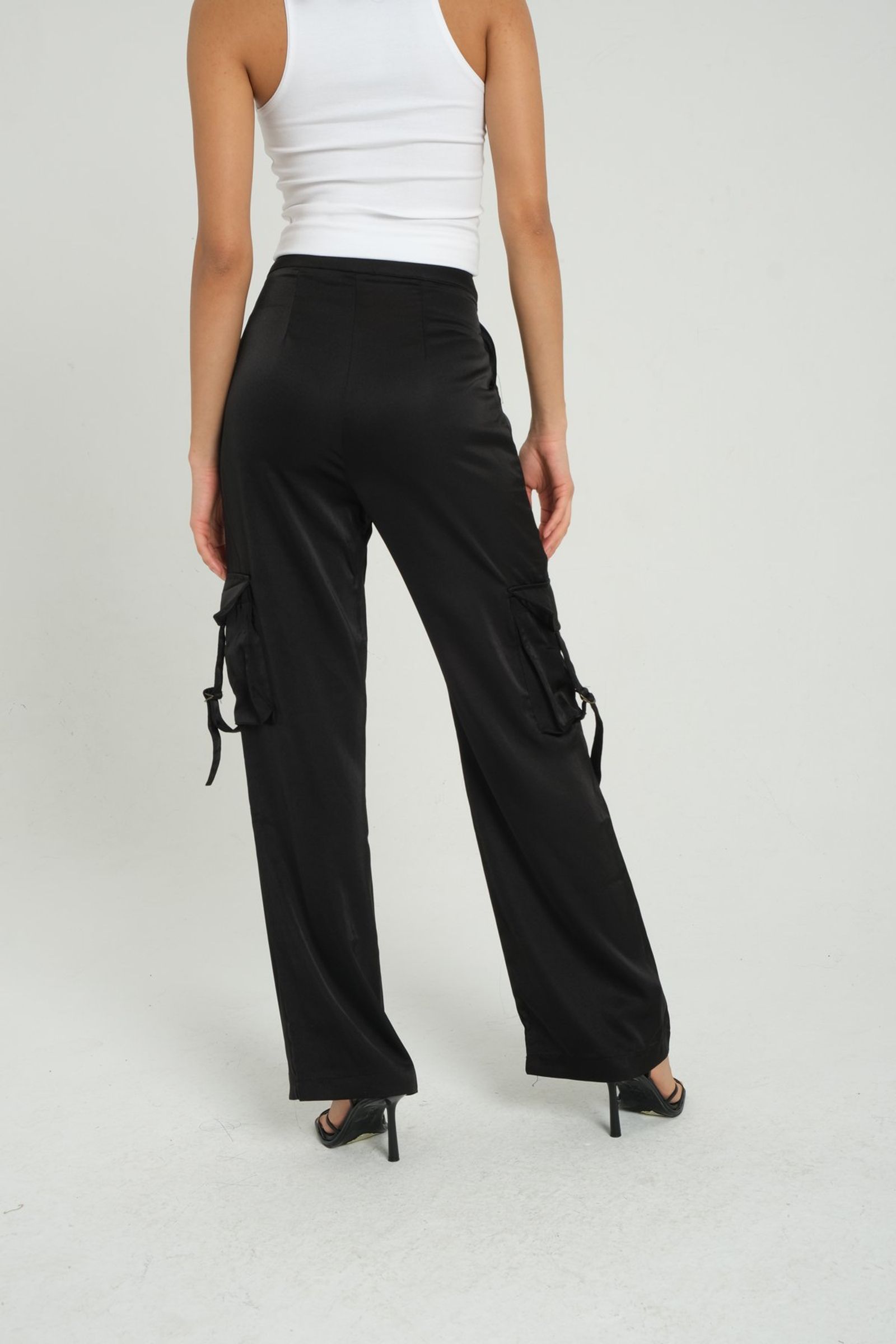 Satin Mid Rise Pocket Cargo Trousers