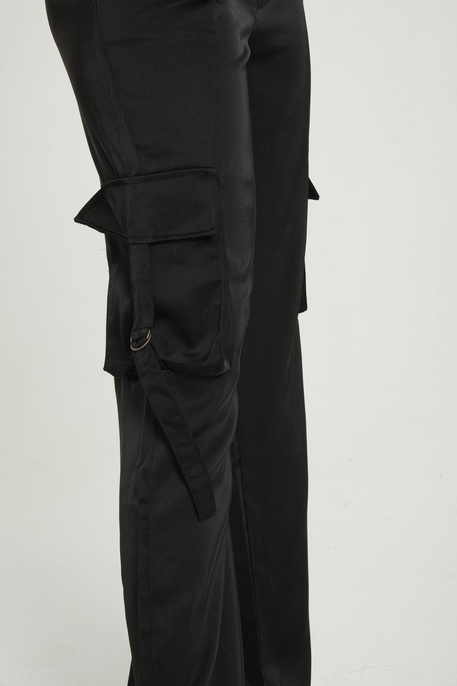 Satin Mid Rise Pocket Cargo Trousers