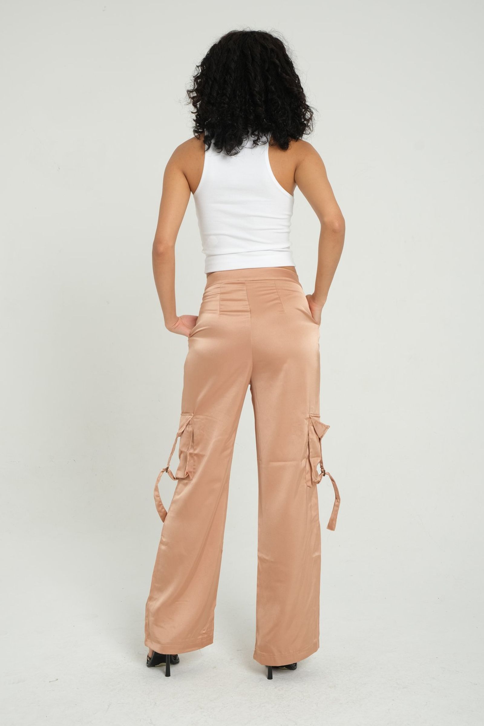 Satin Mid Rise Pocket Cargo Trousers