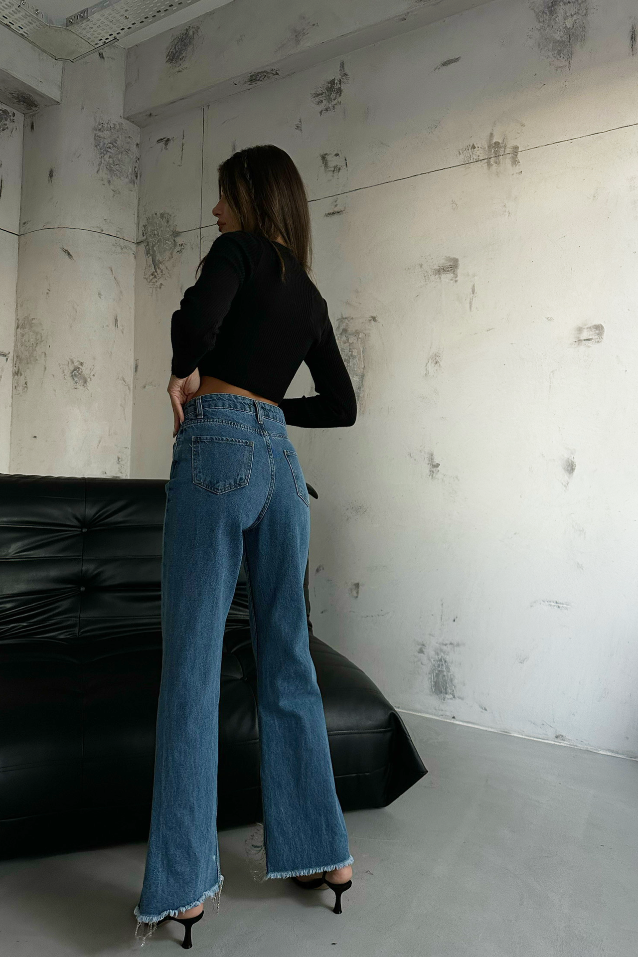 High Waist Wide Leg Jeans with a Tassel Hem