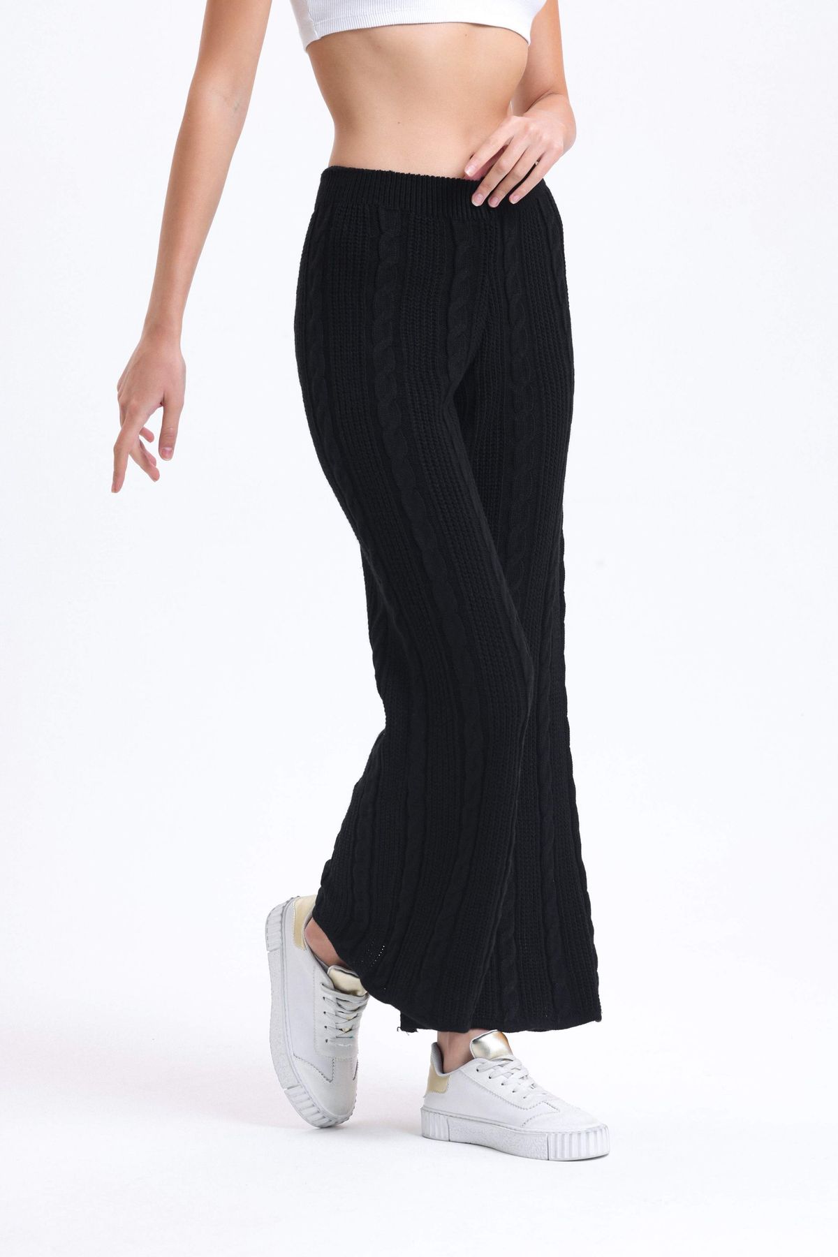 Knitted Mid Rise Wide Leg Trousers