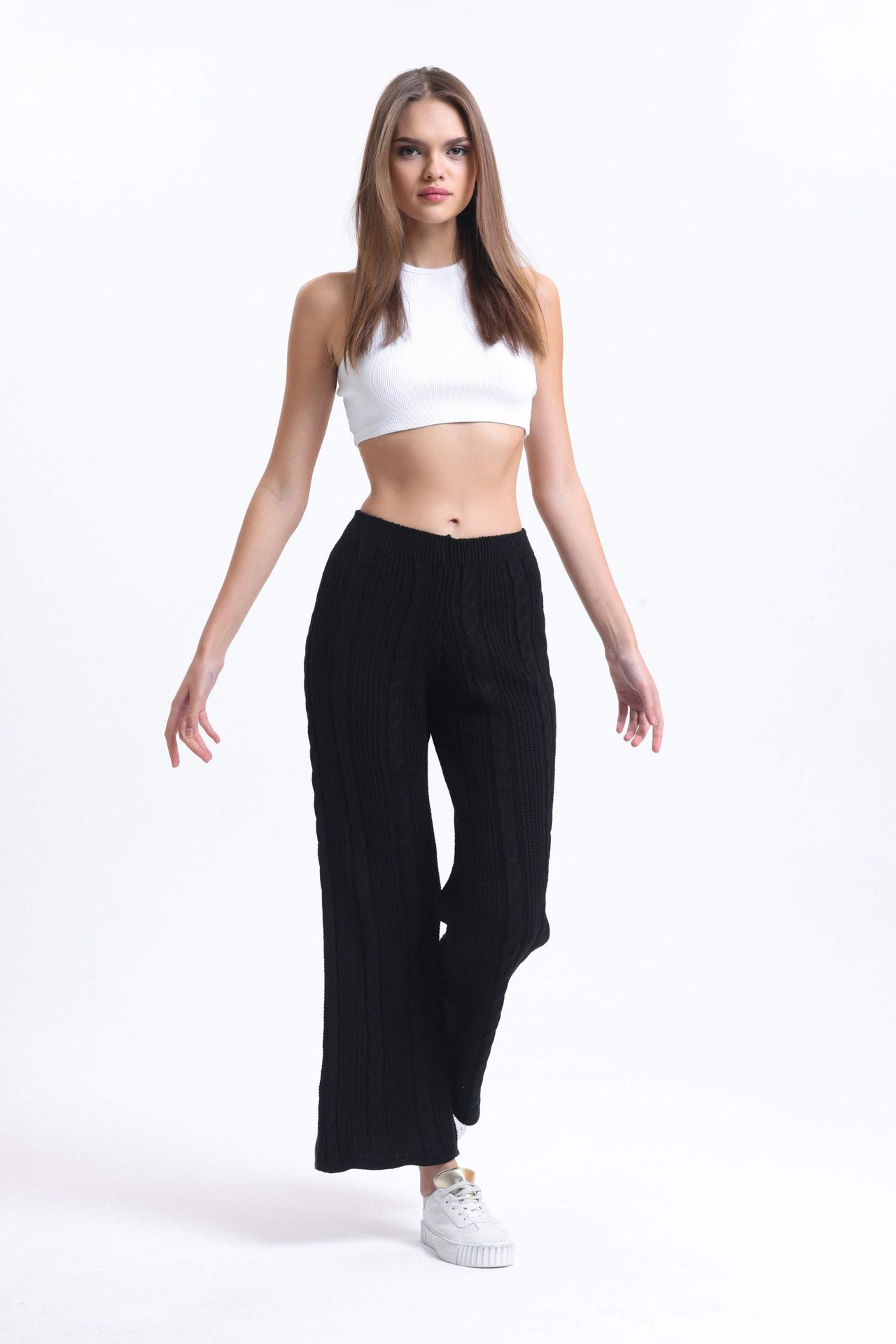 Knitted Mid Rise Wide Leg Trousers