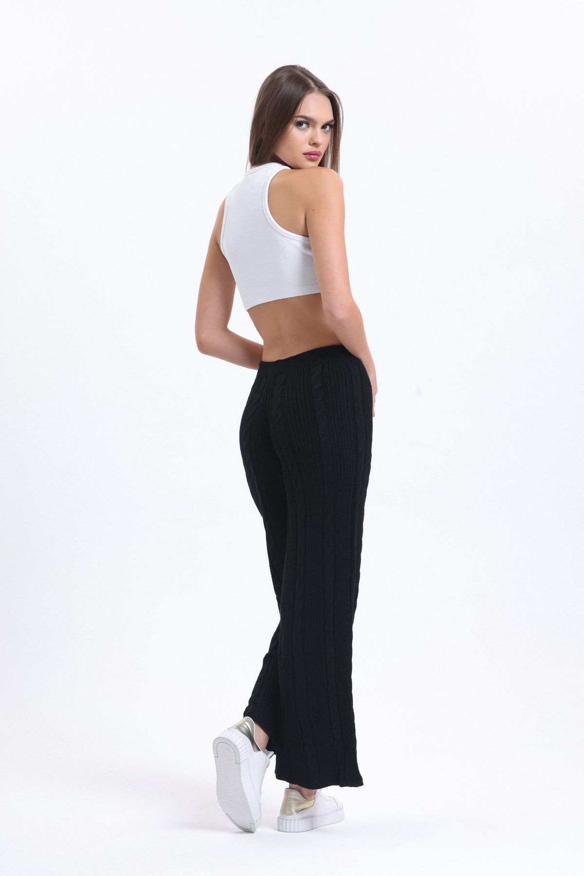 Knitted Mid Rise Wide Leg Trousers
