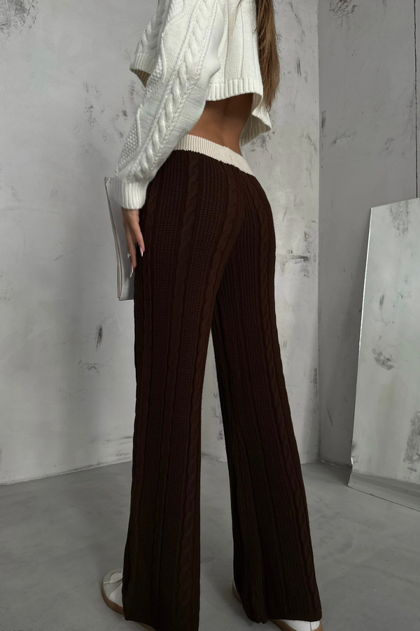 Knitted Mid Rise Wide Leg Trousers 2