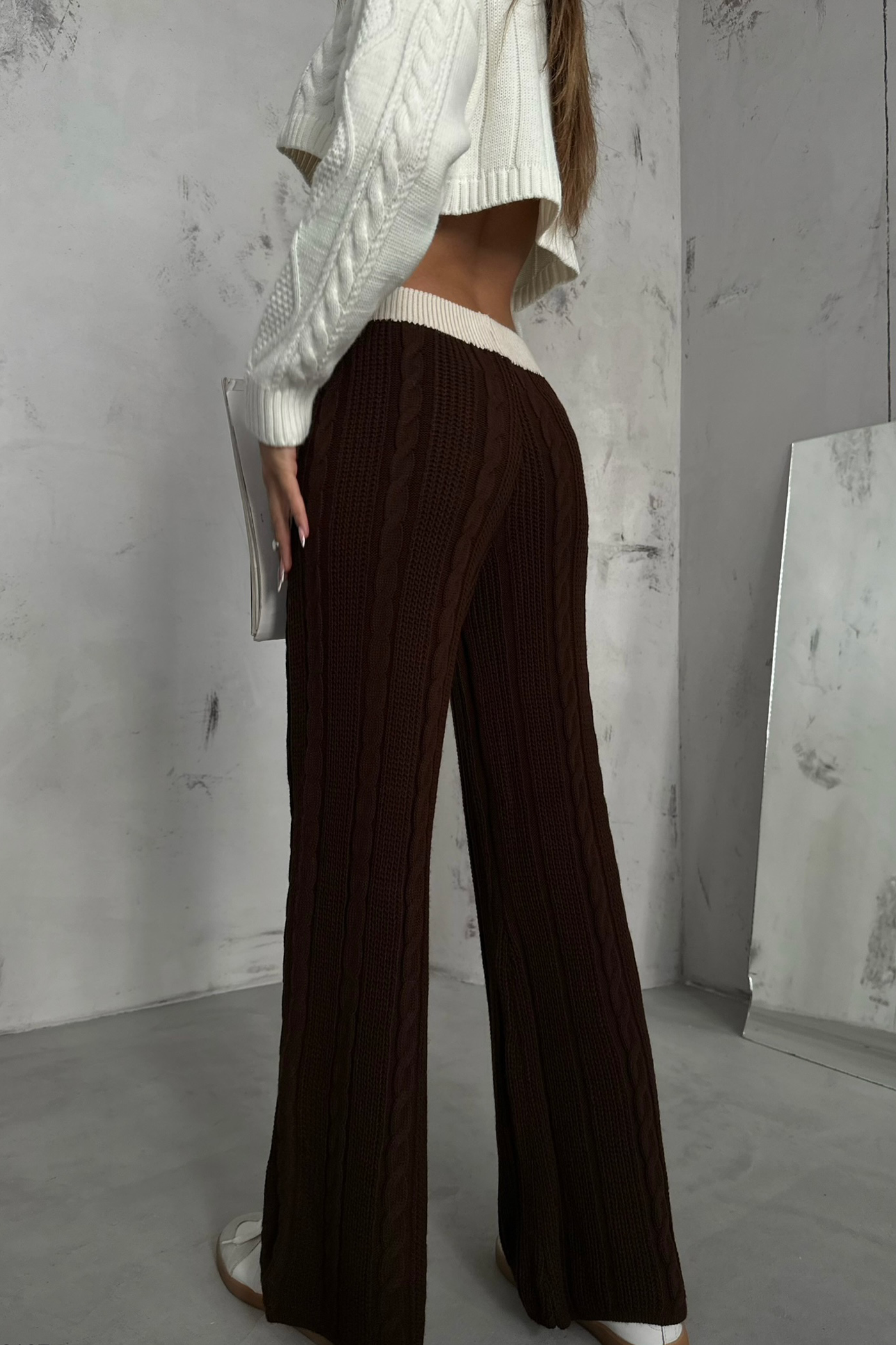 Knitted Mid Rise Wide Leg Trousers