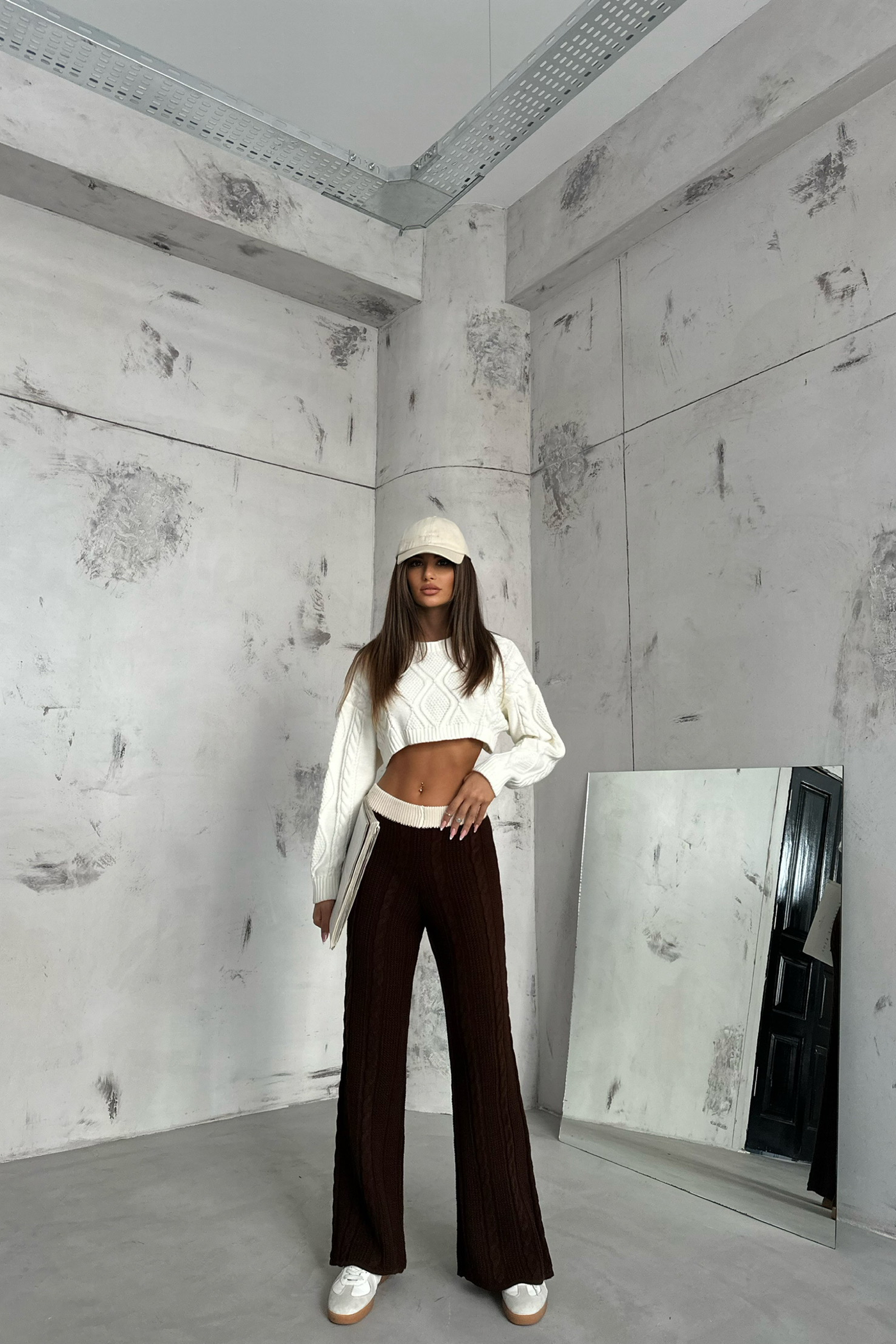 Knitted Mid Rise Wide Leg Trousers