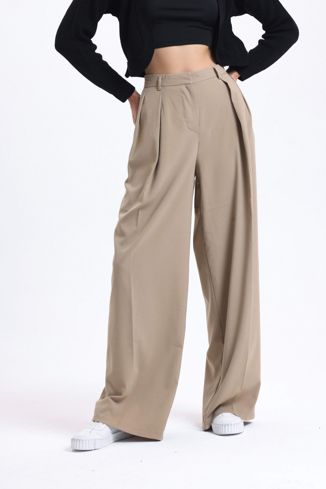 High Waist Pleated Wide Leg Trousers