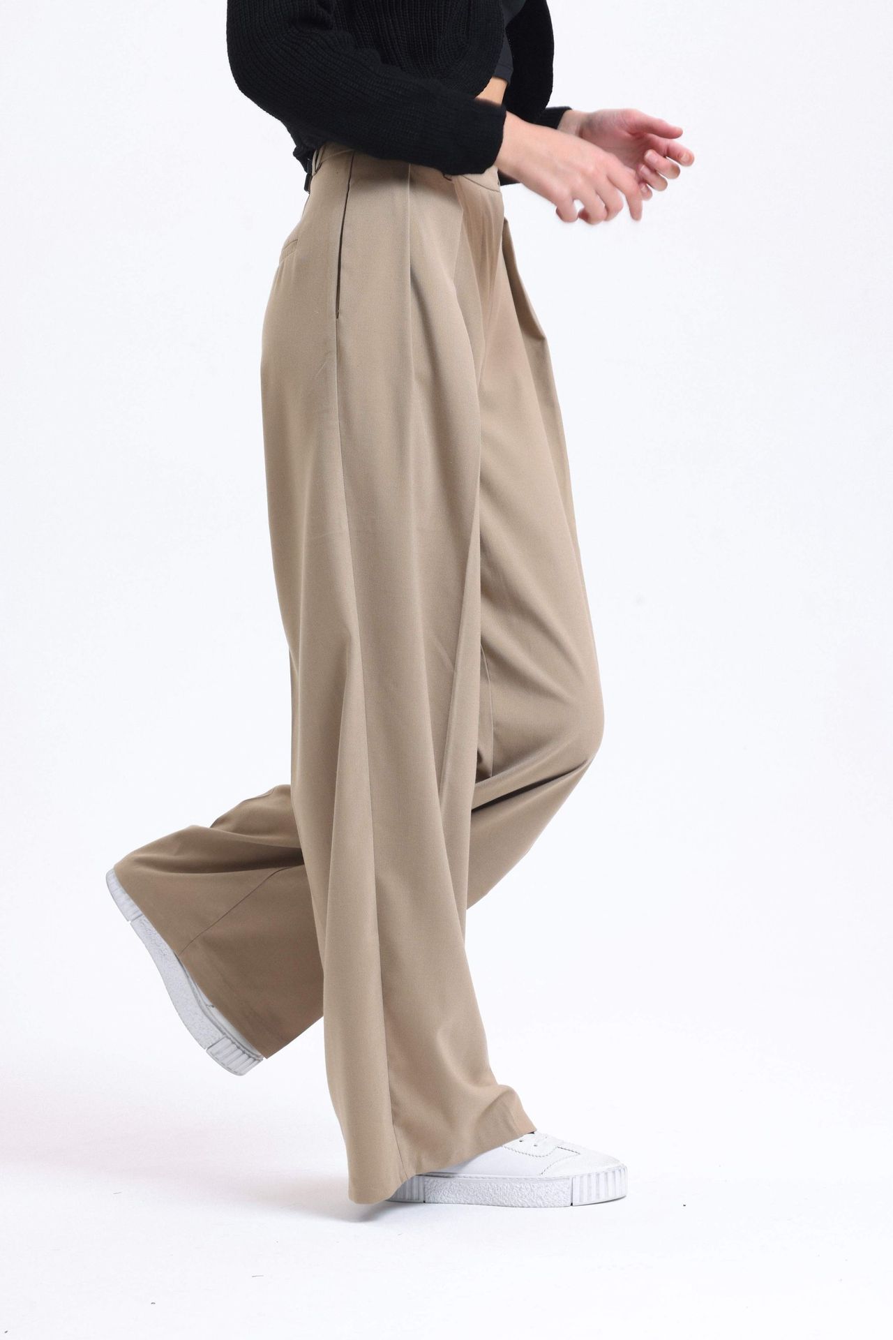 High Waist Pleated Wide Leg Trousers