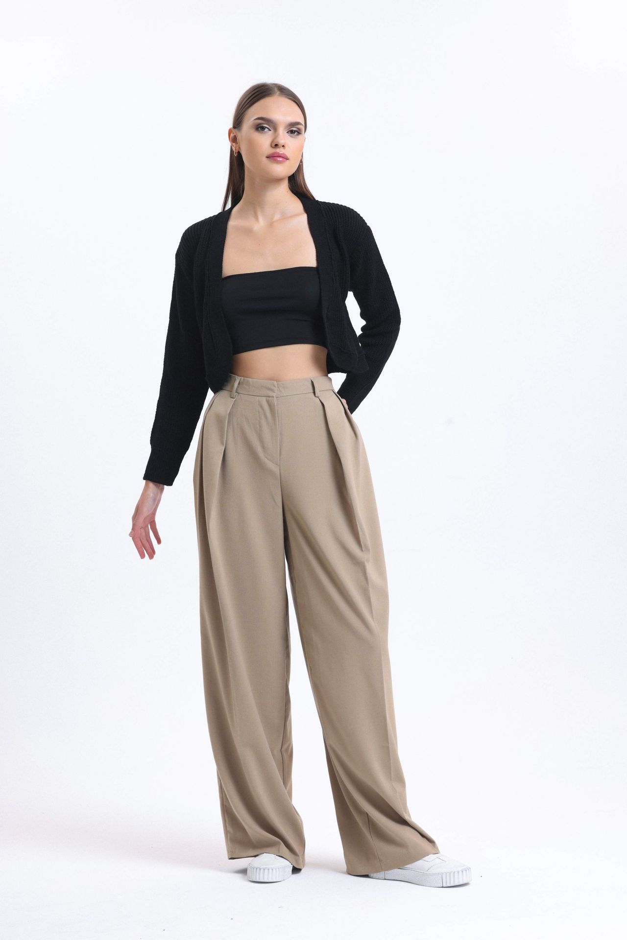 High Waist Pleated Wide Leg Trousers
