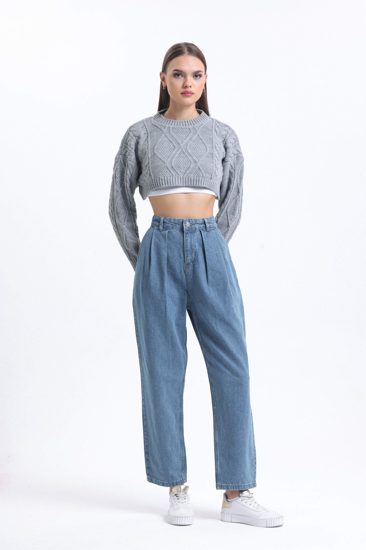 High Waist Pleated Boyfriend Jeans