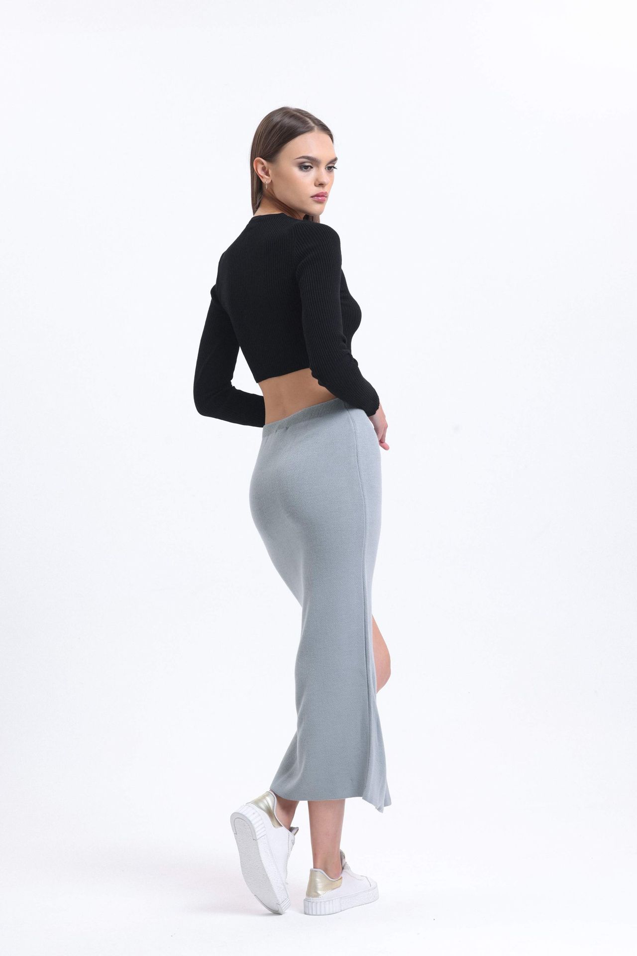 Mid Rise Slit Maxi Skirt