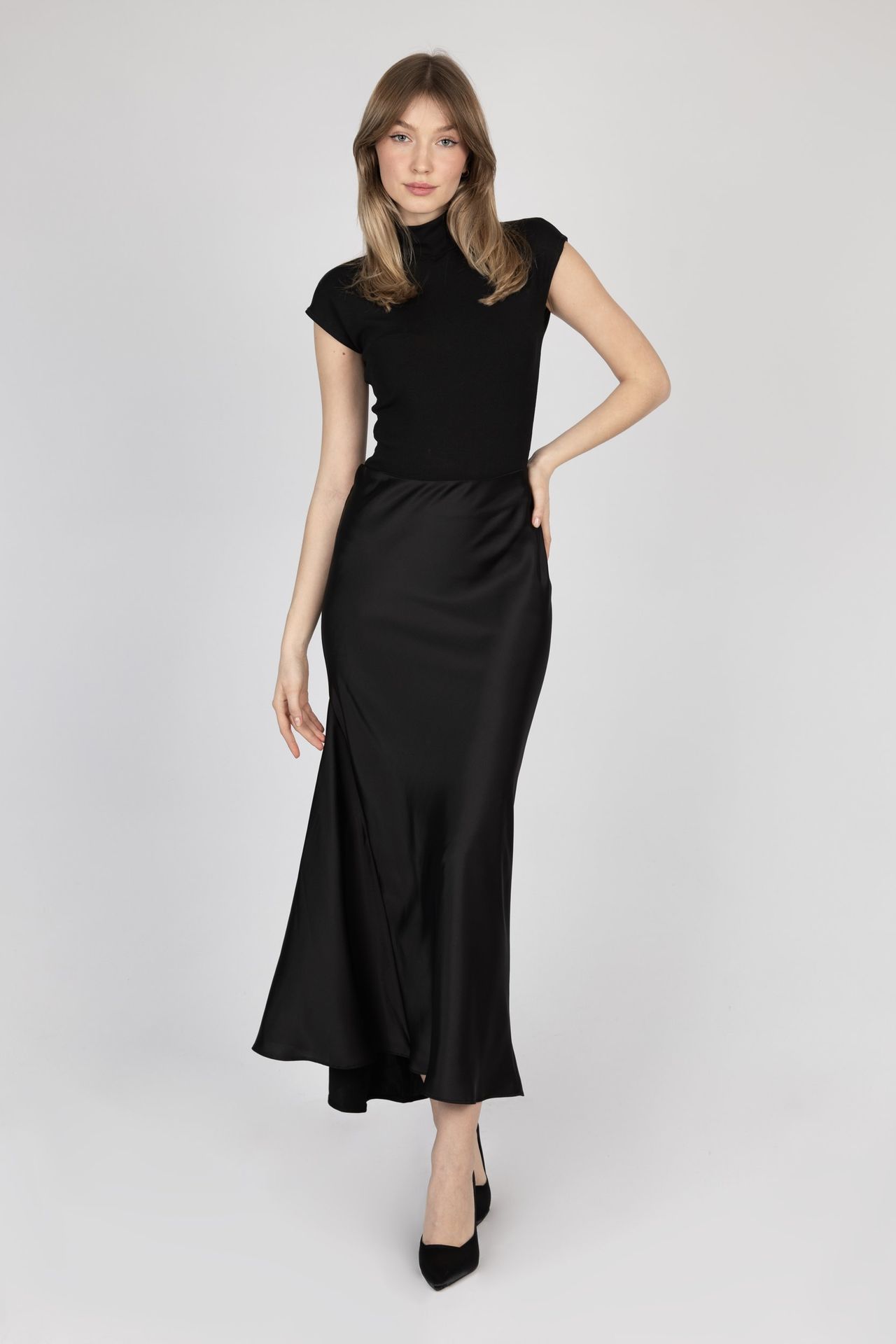 Satin Mid Rise Maxi Skirt