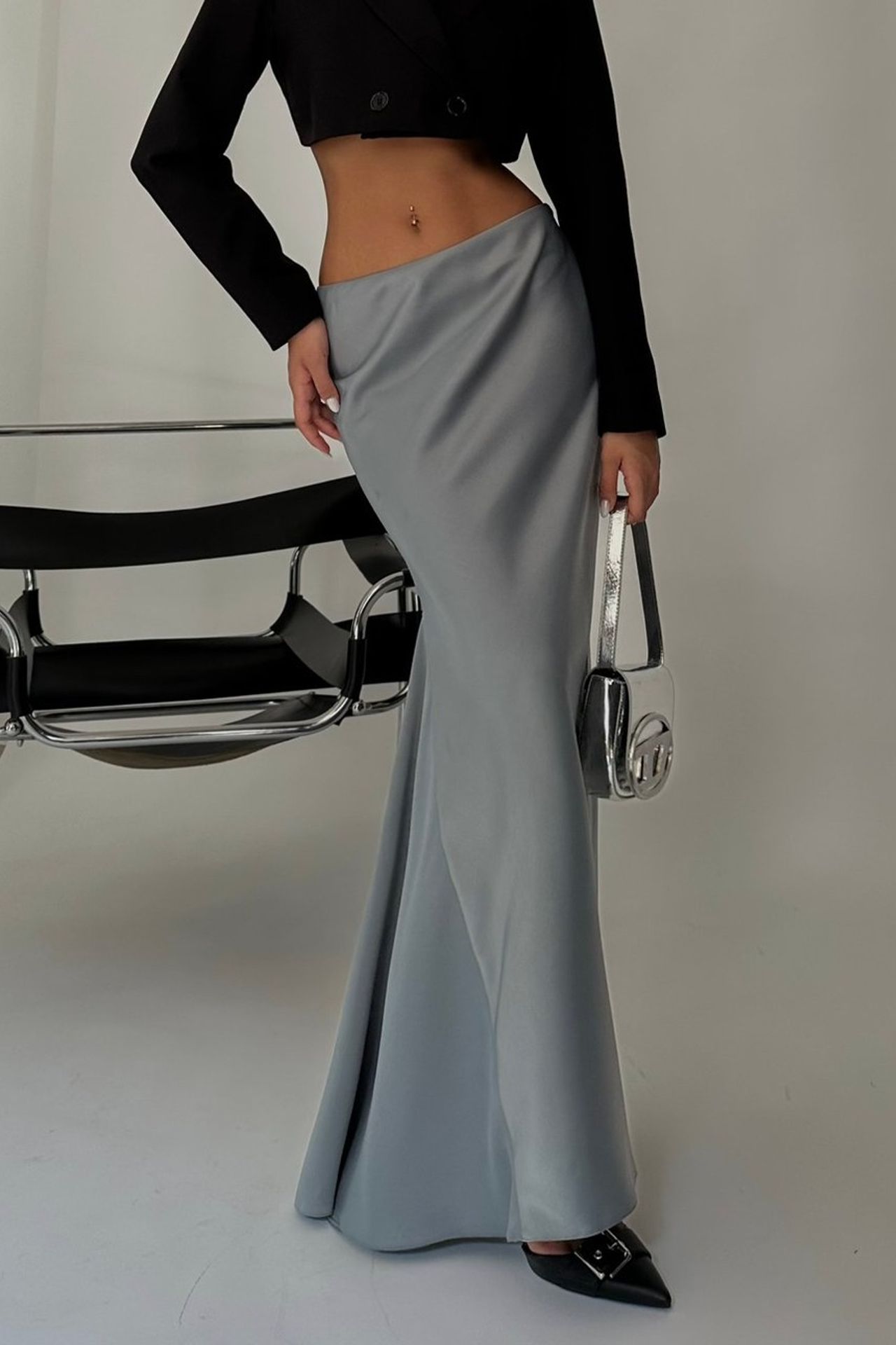 Satin Mid Rise Maxi Skirt