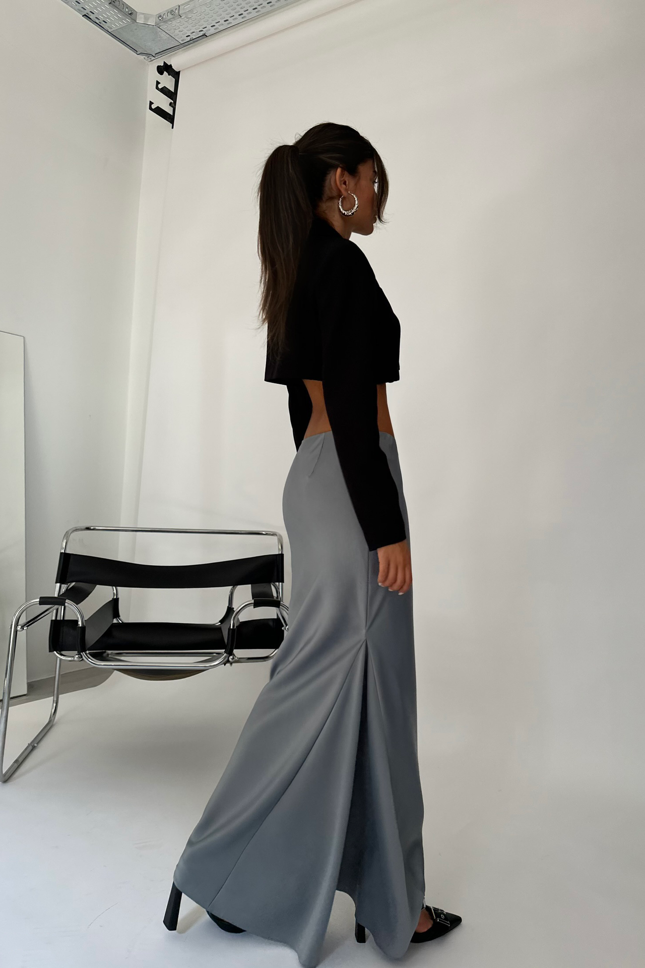 Satin Mid Rise Maxi Skirt