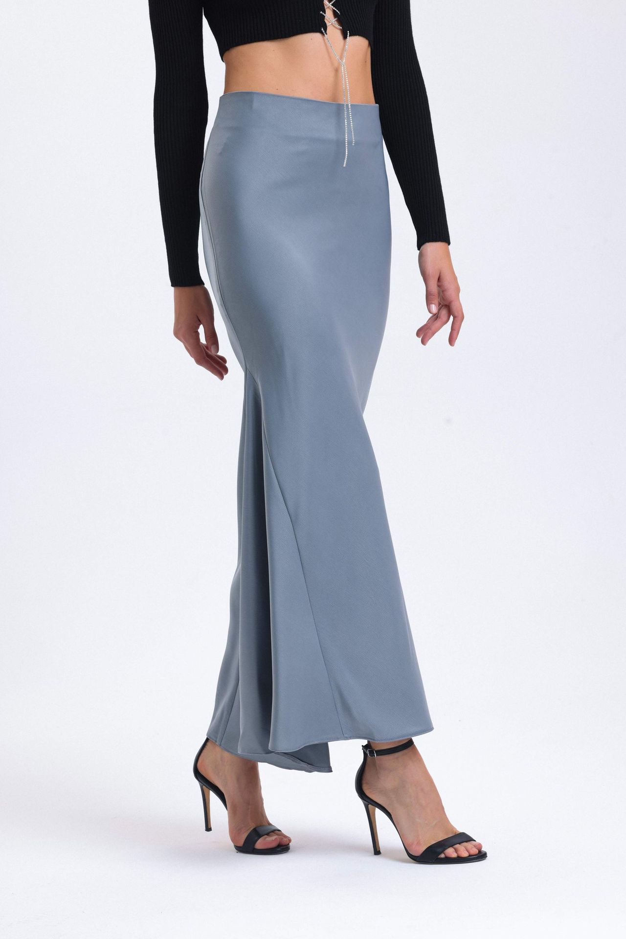 Satin Mid Rise Maxi Skirt