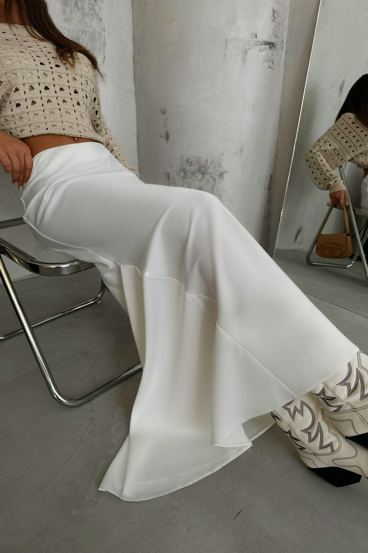 Satin Mid Rise Maxi Skirt