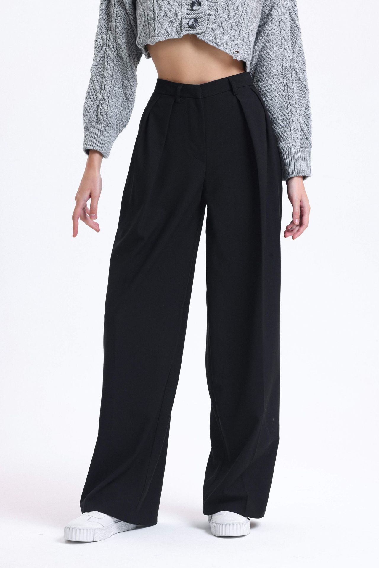 High Waist Pleated Wide Leg Trousers