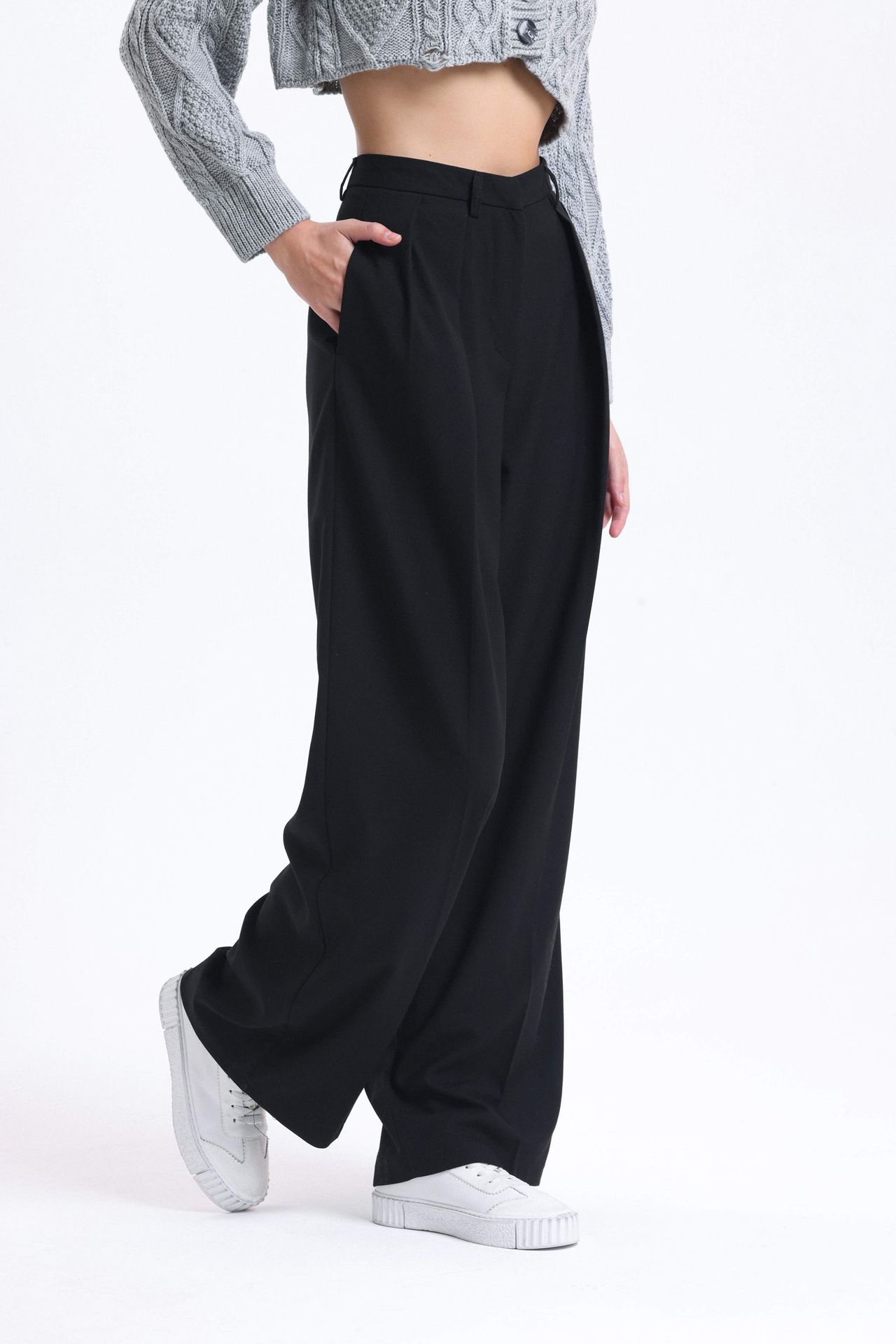 High Waist Pleated Wide Leg Trousers