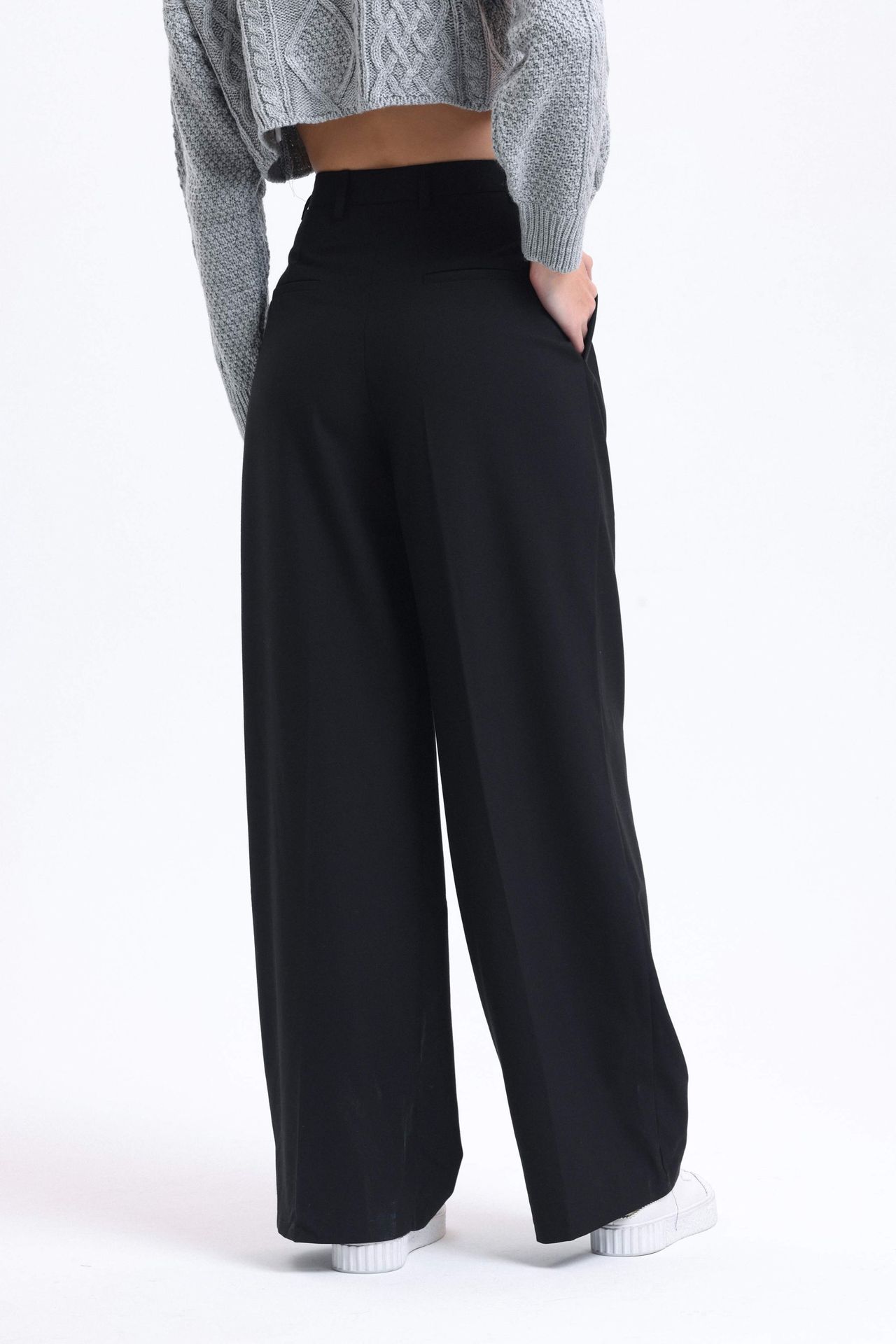 High Waist Pleated Wide Leg Trousers