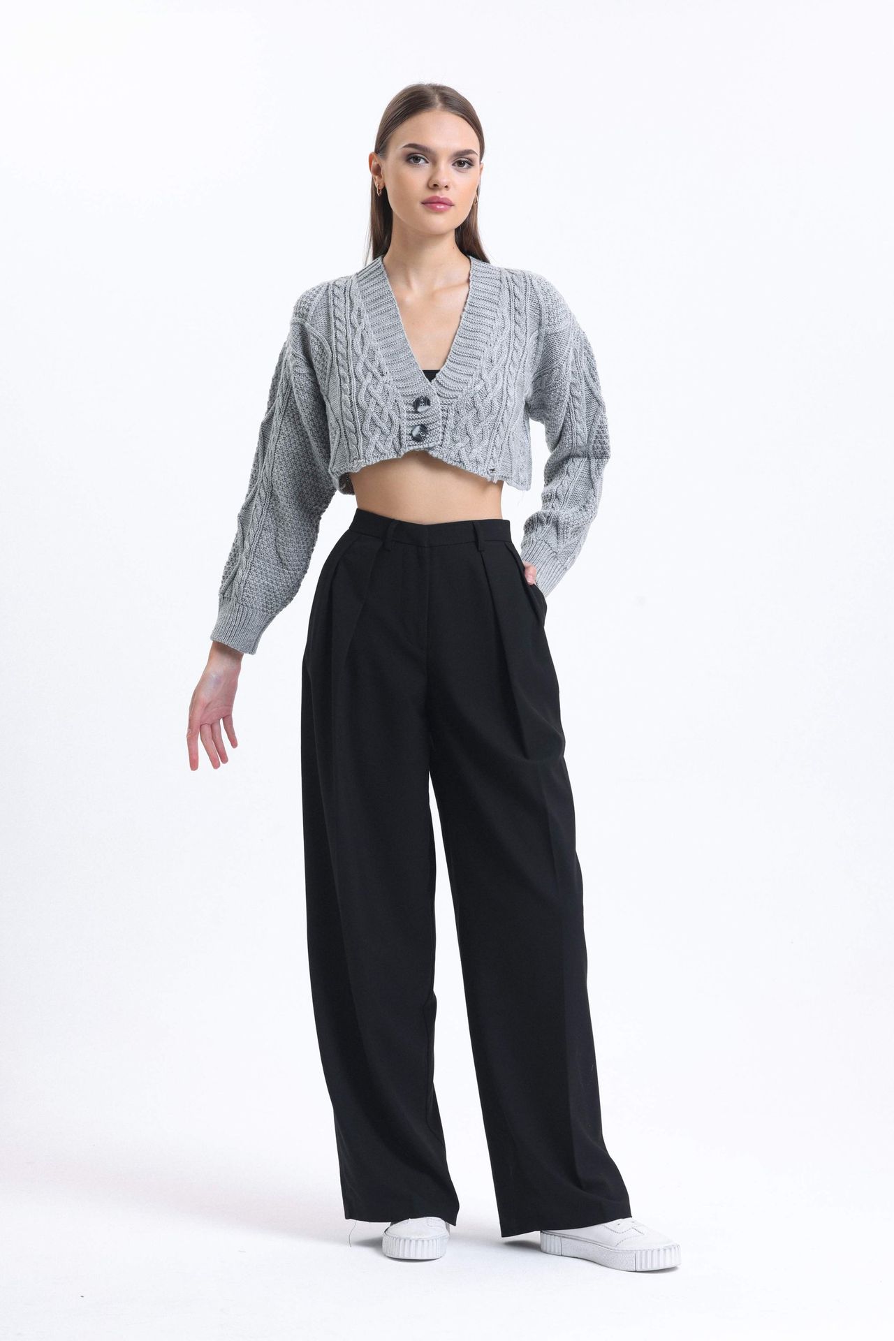 High Waist Pleated Wide Leg Trousers
