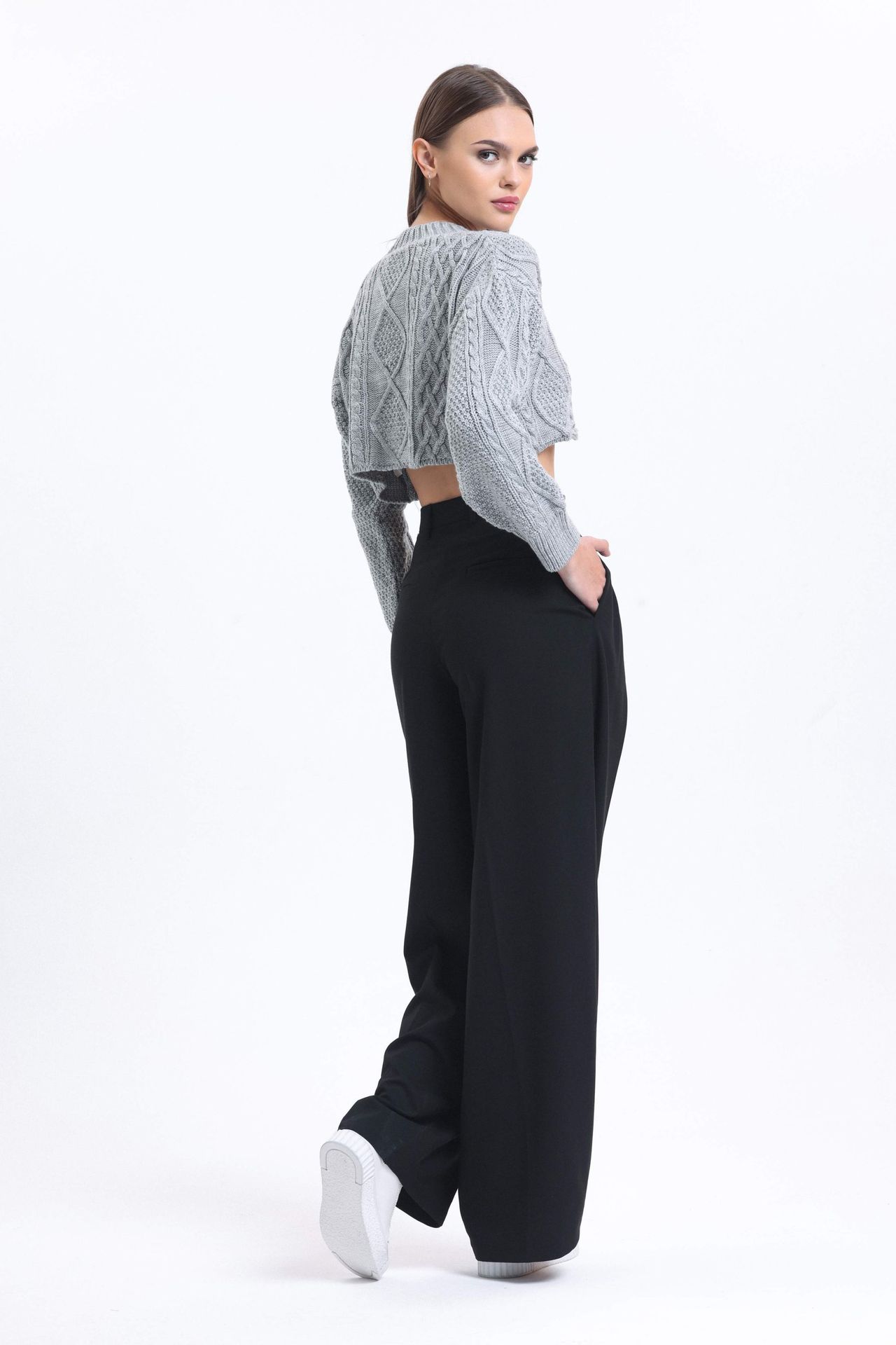 High Waist Pleated Wide Leg Trousers