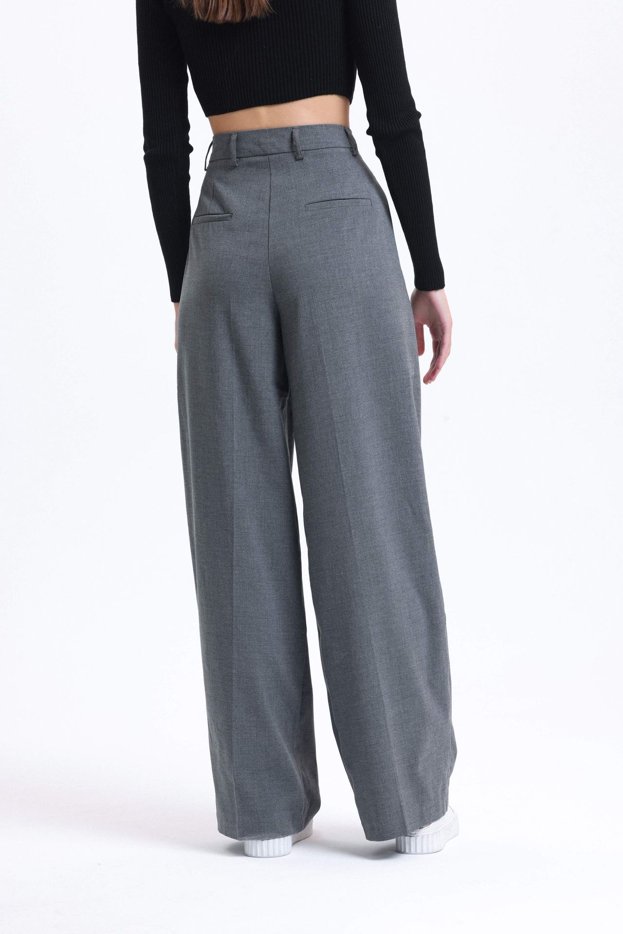 High Waist Wide Leg Trousers with Pleated Details