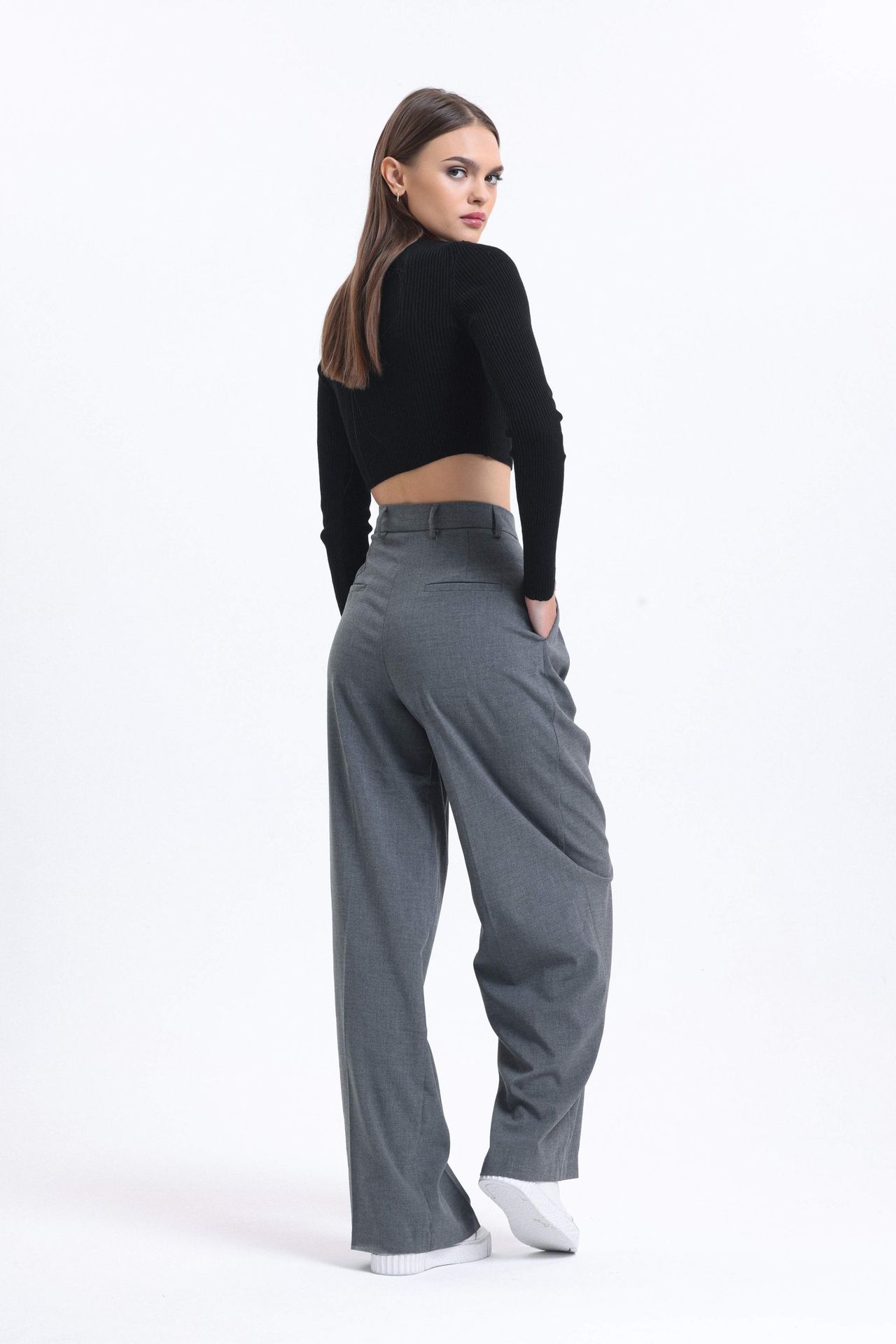 High Waist Wide Leg Trousers with Pleated Details