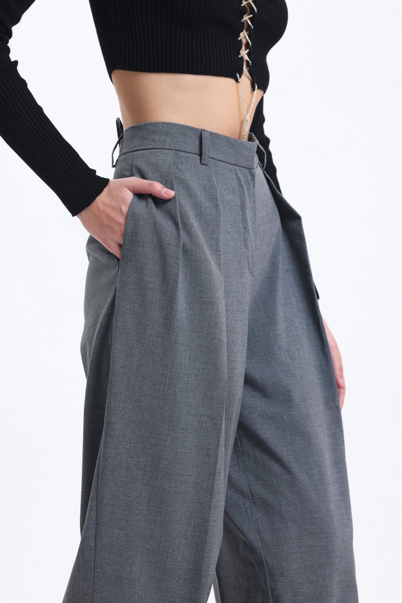 High Waist Wide Leg Trousers with Pleated Details