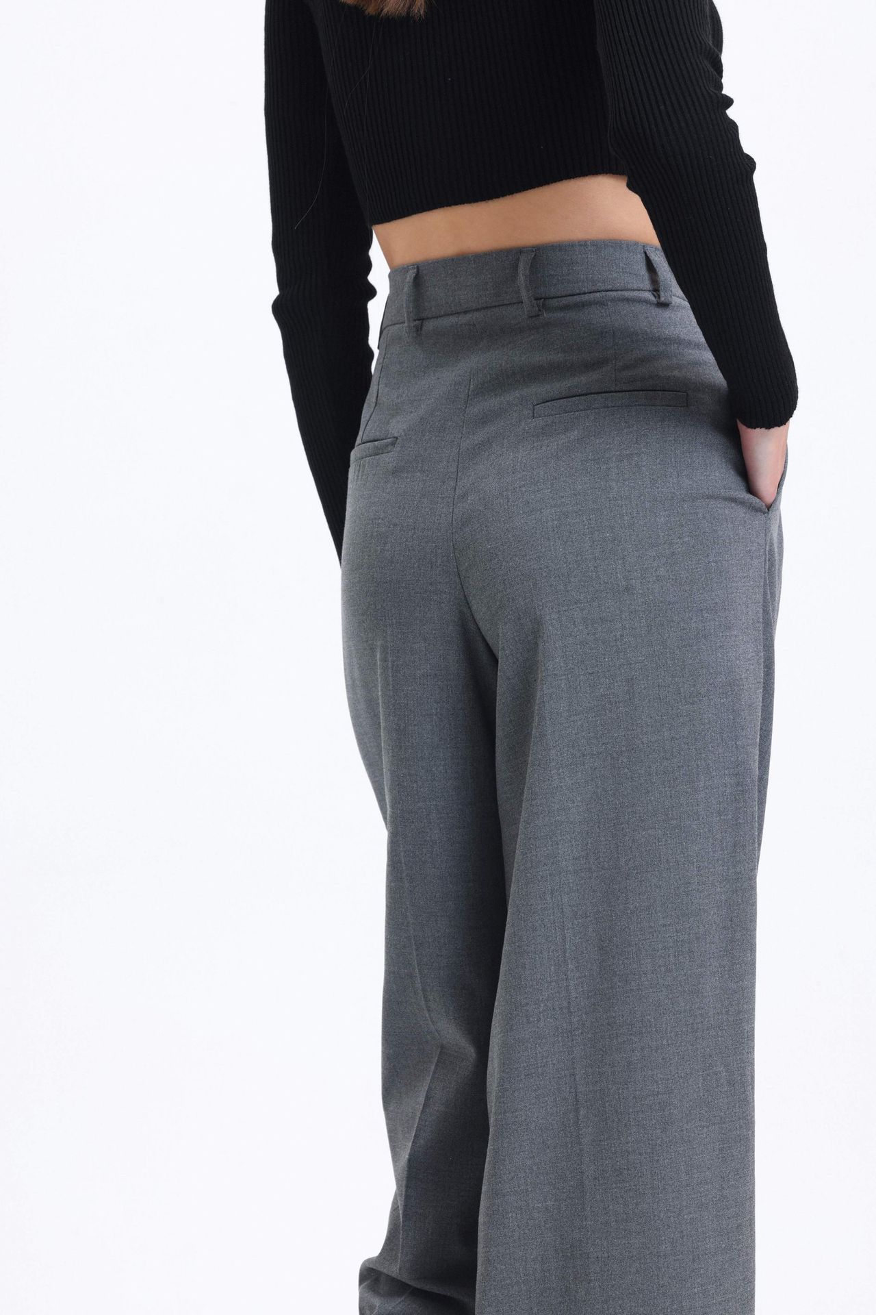 High Waist Wide Leg Trousers with Pleated Details