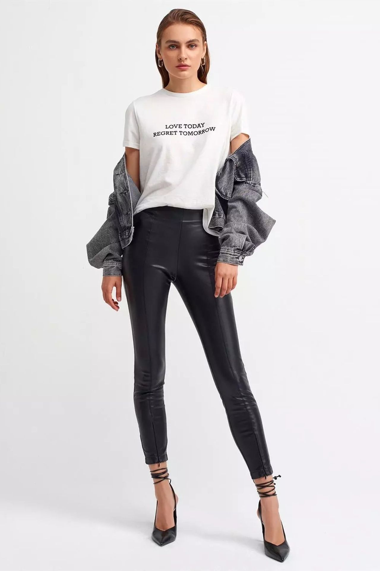 Faux Leather High Waist Zippered Skinny Leggings