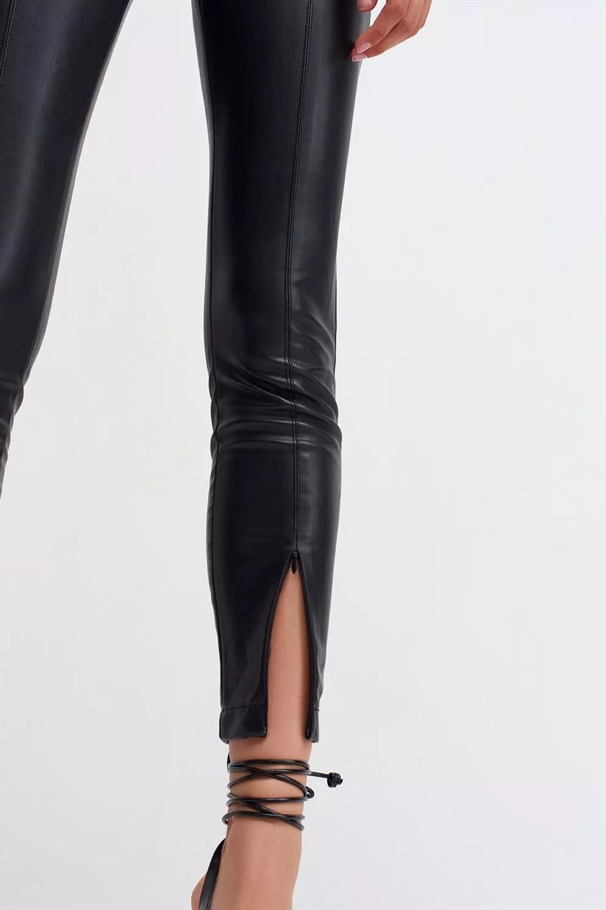 Faux Leather High Waist Zippered Skinny Leggings