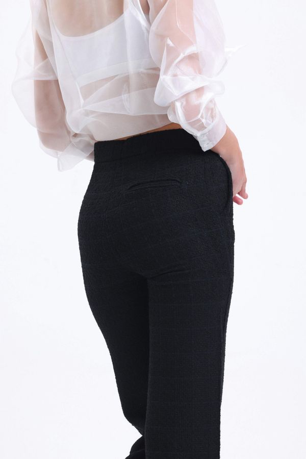 Tweed High Waist Straight Leg Trousers with a Tassel Hem 5