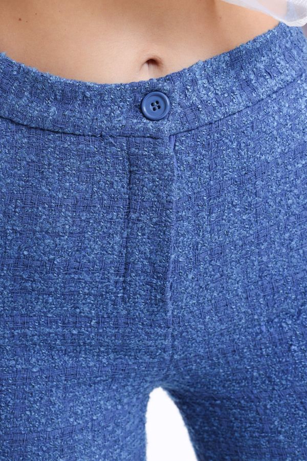 Püsküllü Paça Yüksek Bel Basen Düz Kesimli Tweed Pantolon 6