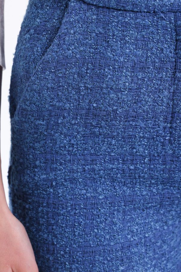 Püsküllü Paça Yüksek Bel Basen Düz Kesimli Tweed Pantolon 7